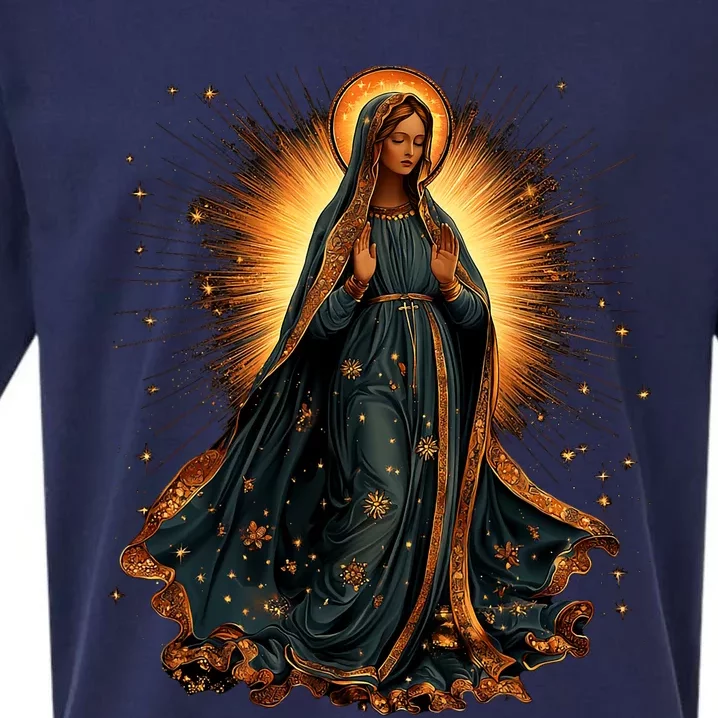 Virgin Mary In Radiant Golden Light With Halo Sueded Cloud Jersey T-Shirt