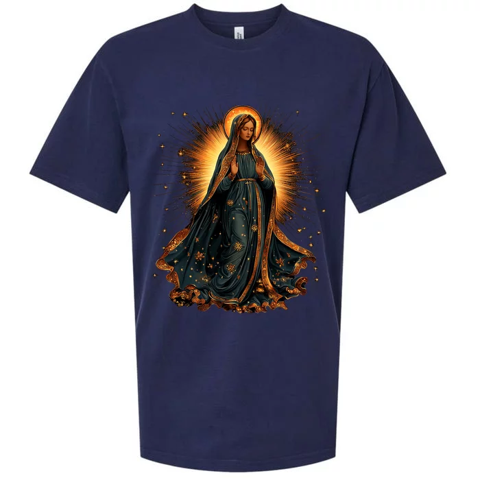 Virgin Mary In Radiant Golden Light With Halo Sueded Cloud Jersey T-Shirt