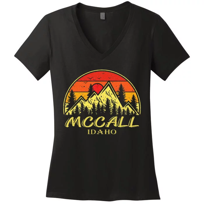 Vintage Mccall Idaho ID Mountains Hike Hiking Souvenir Women's V-Neck T-Shirt