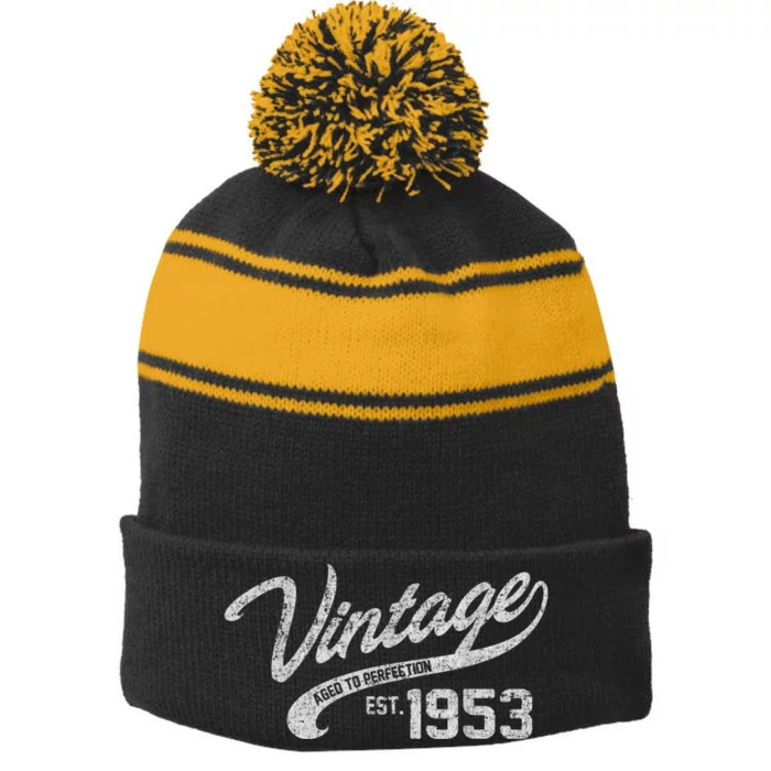 Vintage Made In 1953 65th Birthday Present Gift Stripe Pom Pom Beanie