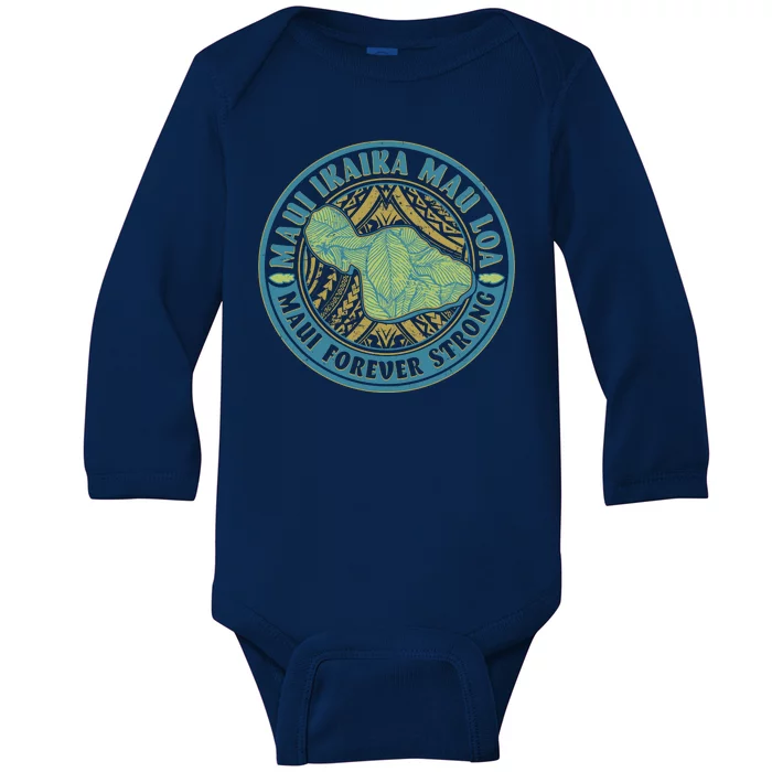 Vintage Maui Ikaika Mau Loa Maui Forever Strong Emblem Baby Long Sleeve Bodysuit