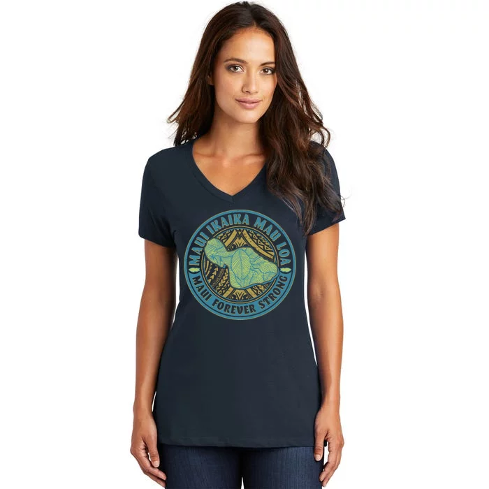 Vintage Maui Ikaika Mau Loa Maui Forever Strong Emblem Women's V-Neck T-Shirt