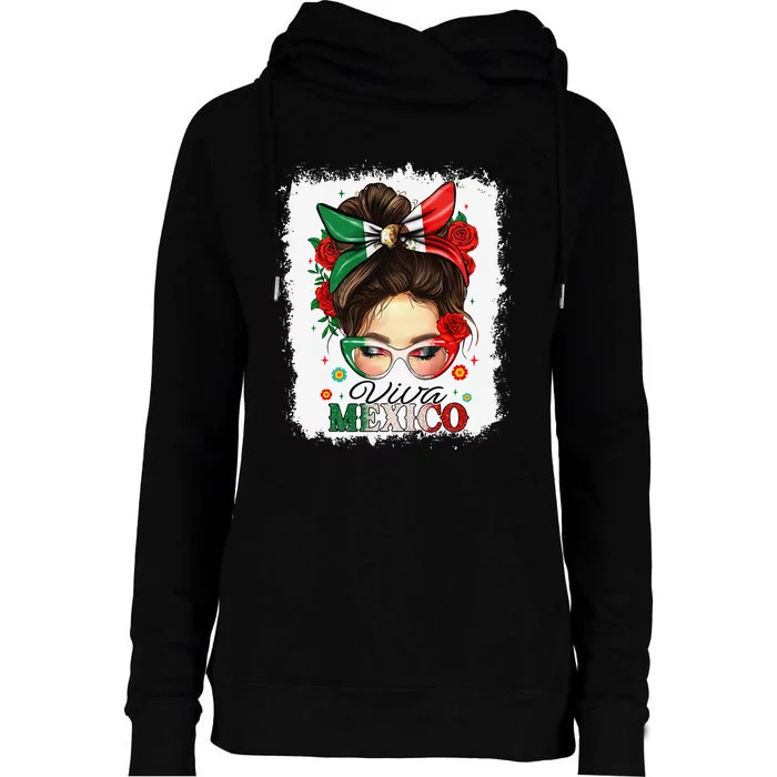 Viva Mexico Independence Day Women Girl Mexican Flag Gift Womens Funnel Neck Pullover Hood