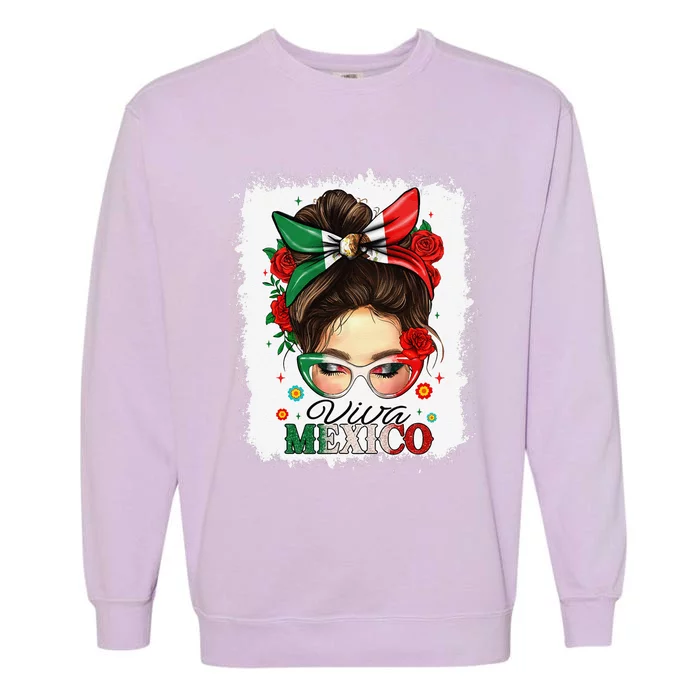 Viva Mexico Independence Day Women Girl Mexican Flag Gift Garment-Dyed Sweatshirt