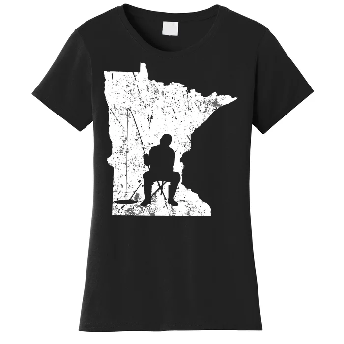 Vintage Minnesota Ice Fishing Fishermen Winter Lake Women's T-Shirt