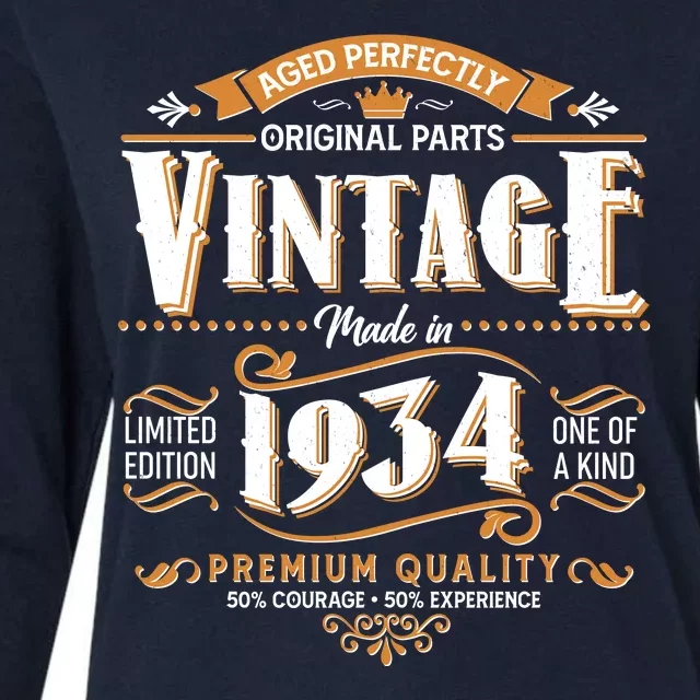 Vintage Made In 1934 90th Birthday Aged Perfectly Original Parts Womens Cotton Relaxed Long Sleeve T-Shirt