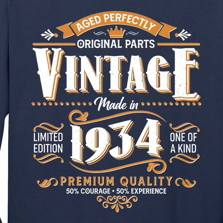 Vintage Made In 1934 90th Birthday Aged Perfectly Original Parts Long Sleeve Shirt