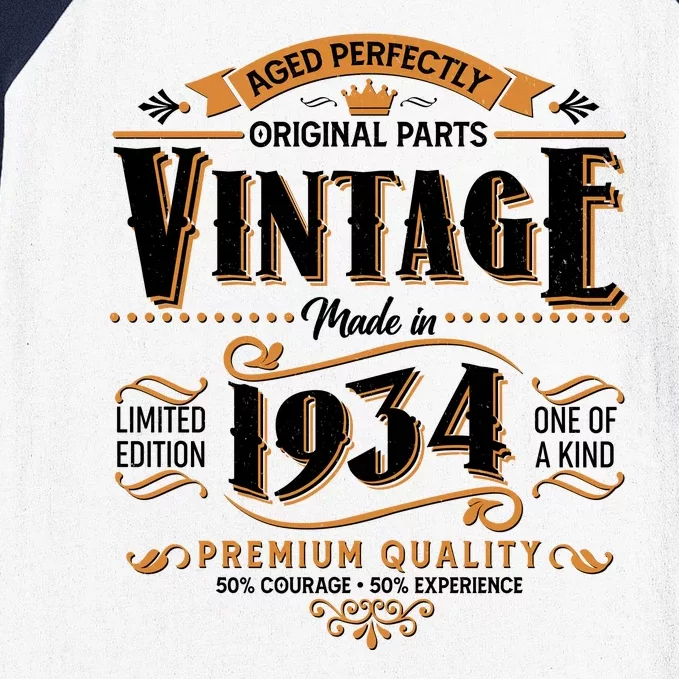 Vintage Made In 1934 90th Birthday Aged Perfectly Original Parts Baseball Sleeve Shirt