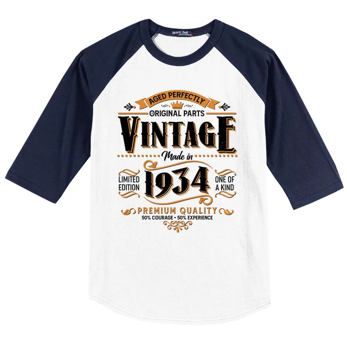 Vintage Made In 1934 90th Birthday Aged Perfectly Original Parts Baseball Sleeve Shirt