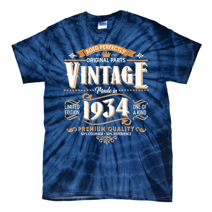 Vintage Made In 1934 90th Birthday Aged Perfectly Original Parts Tie-Dye T-Shirt