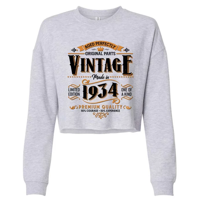 Vintage Made In 1934 90th Birthday Aged Perfectly Original Parts Cropped Pullover Crew