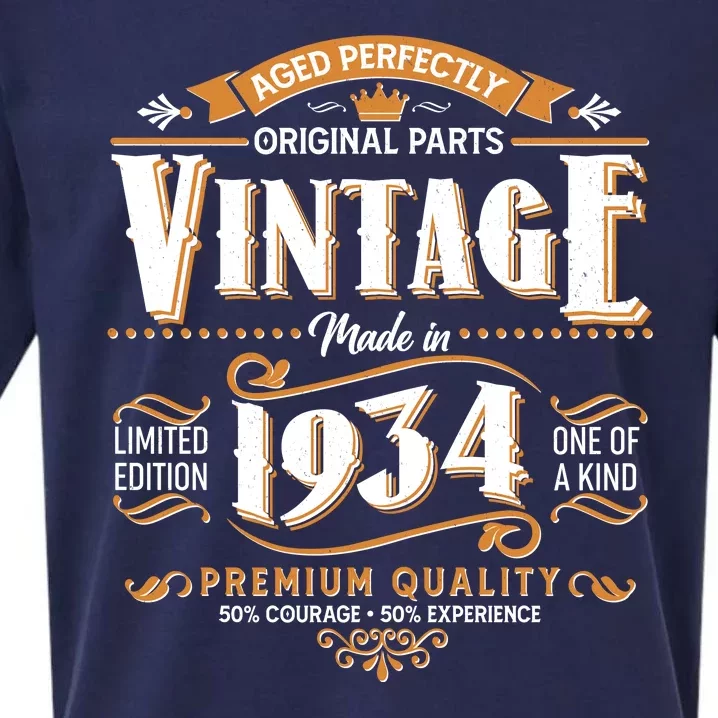 Vintage Made In 1934 90th Birthday Aged Perfectly Original Parts Sueded Cloud Jersey T-Shirt