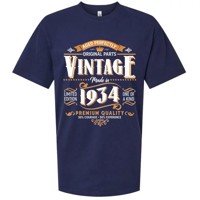 Vintage Made In 1934 90th Birthday Aged Perfectly Original Parts Sueded Cloud Jersey T-Shirt