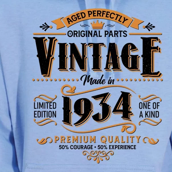 Vintage Made In 1934 90th Birthday Aged Perfectly Original Parts Unisex Surf Hoodie