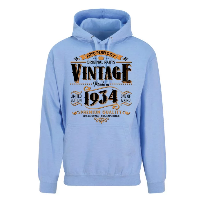 Vintage Made In 1934 90th Birthday Aged Perfectly Original Parts Unisex Surf Hoodie