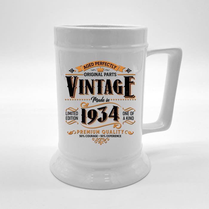 Vintage Made In 1934 90th Birthday Aged Perfectly Original Parts Front & Back Beer Stein