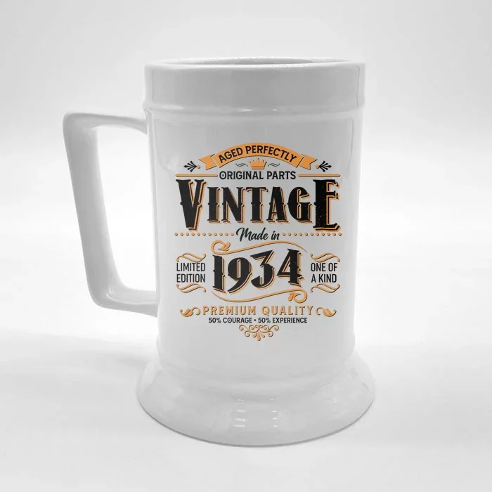 Vintage Made In 1934 90th Birthday Aged Perfectly Original Parts Front & Back Beer Stein