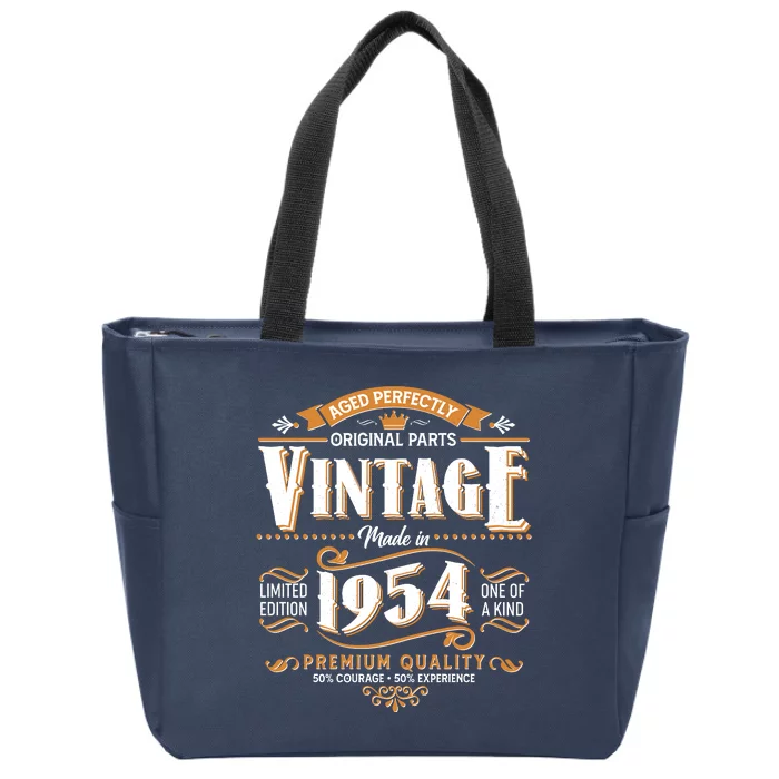 Vintage Made In 1954 70th Birthday Aged Perfectly Original Parts Zip Tote Bag