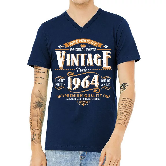 Vintage Made In 1964 60th Birthday Aged Perfectly Original Parts V-Neck T-Shirt