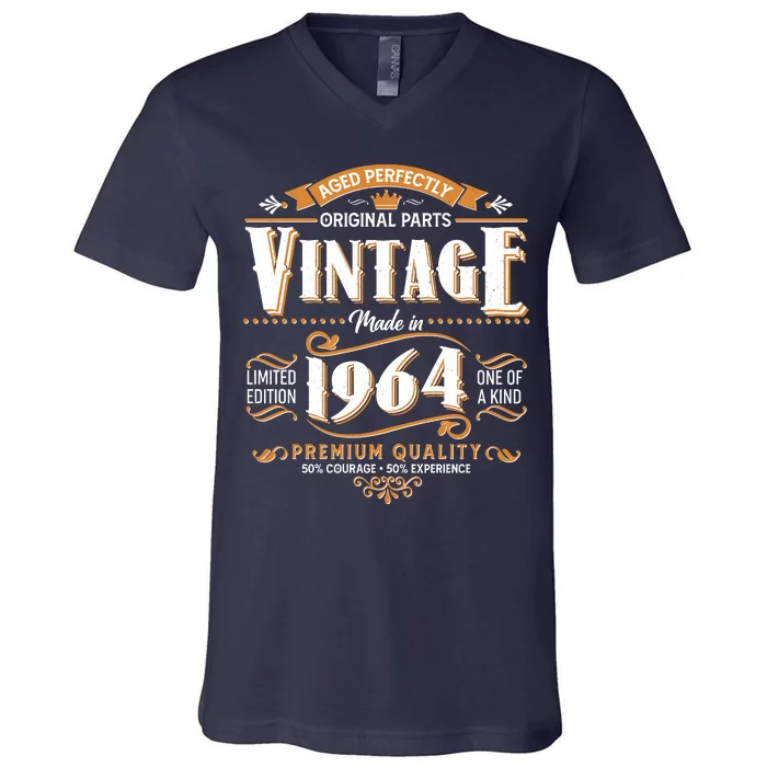 Vintage Made In 1964 60th Birthday Aged Perfectly Original Parts V-Neck T-Shirt