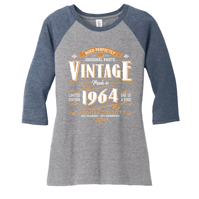 Vintage Made In 1964 60th Birthday Aged Perfectly Original Parts Women's Tri-Blend 3/4-Sleeve Raglan Shirt