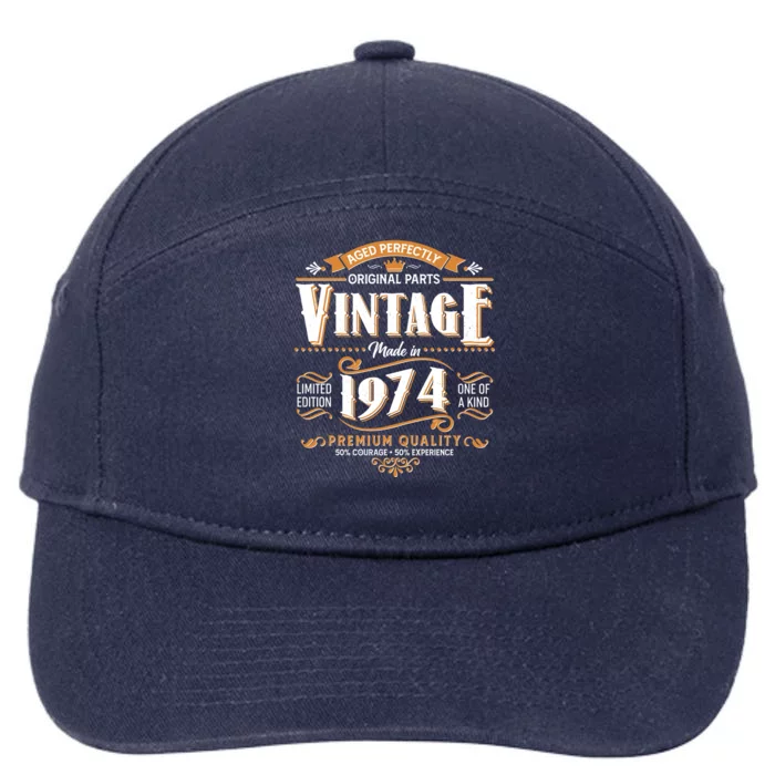 Vintage Made In 1974 50th Birthday Aged Perfectly Original Parts 7-Panel Snapback Hat