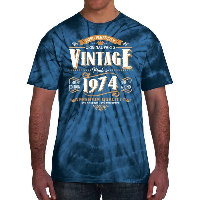 Vintage Made In 1974 50th Birthday Aged Perfectly Original Parts Tie-Dye T-Shirt