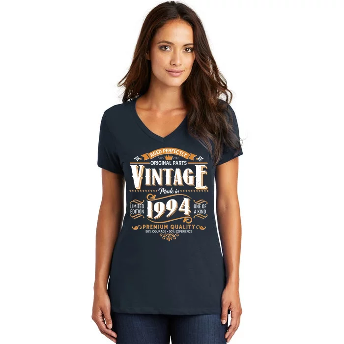 Vintage Made In 1994 30th Birthday Aged Perfectly Original Parts Women's V-Neck T-Shirt