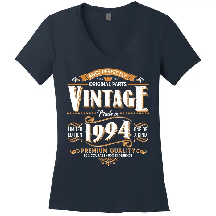 Vintage Made In 1994 30th Birthday Aged Perfectly Original Parts Women's V-Neck T-Shirt