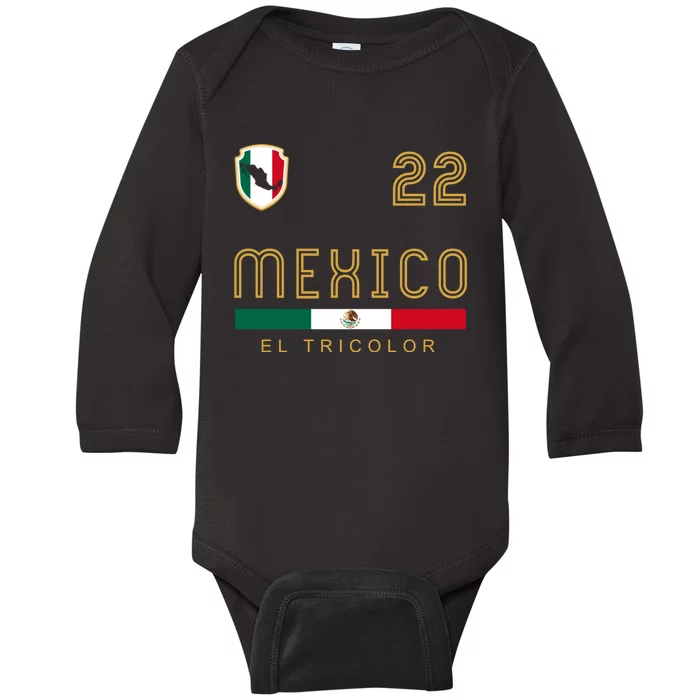 Vintage Mexico Jersey Futbol Soccer Flag Fan Gift Baby Long Sleeve Bodysuit