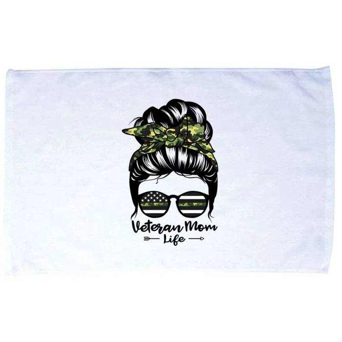 Veteran Mom Life Messy Bun Hair Funny Veteran Mom Gift Microfiber Hand Towel