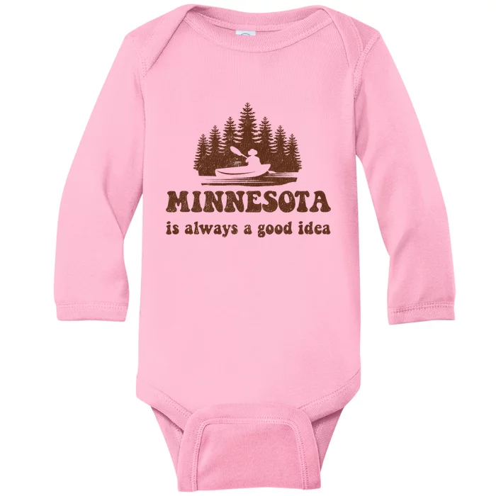 Vintage Minnesota Lake Life Gift Baby Long Sleeve Bodysuit