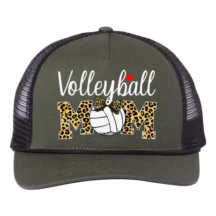 Volleyball Mom Leopard Funny Ball Mom Mother's Day Gift Retro Rope Trucker Hat Cap