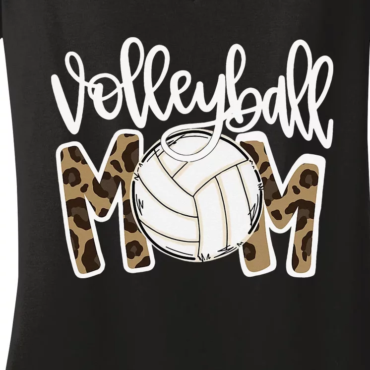 Volleyball Mom Leopard Funny Ball Mom Mother's Day Gift Women's V-Neck T-Shirt