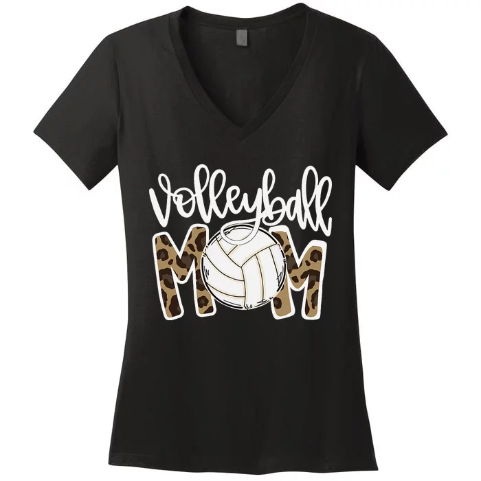 Volleyball Mom Leopard Funny Ball Mom Mother's Day Gift Women's V-Neck T-Shirt