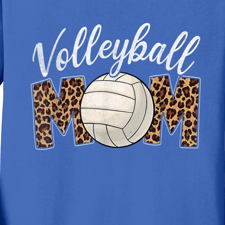 Volleyball Mom Leopard Funny Sport Ball Mom Mother's Day Gift Kids Long Sleeve Shirt