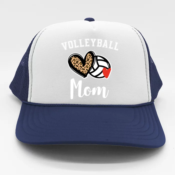 Volleyball Mom Leopard Heart Funny Gift Trucker Hat