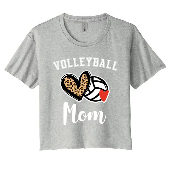 Volleyball Mom Leopard Heart Funny Gift Women's Crop Top Tee