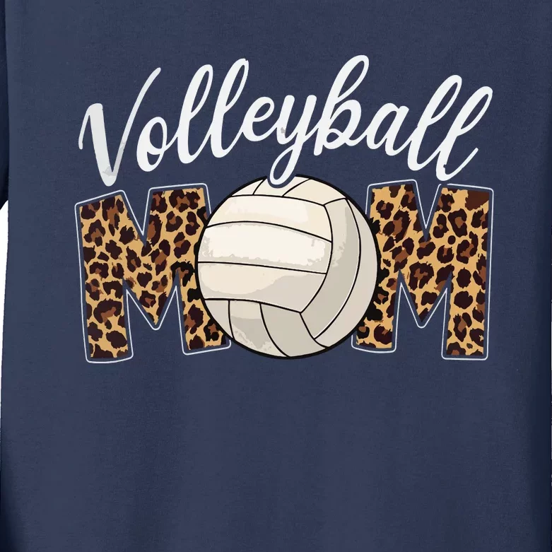 Volleyball Mom Leopard Funny Sport Ball Mom Mother's Day Kids Long Sleeve Shirt