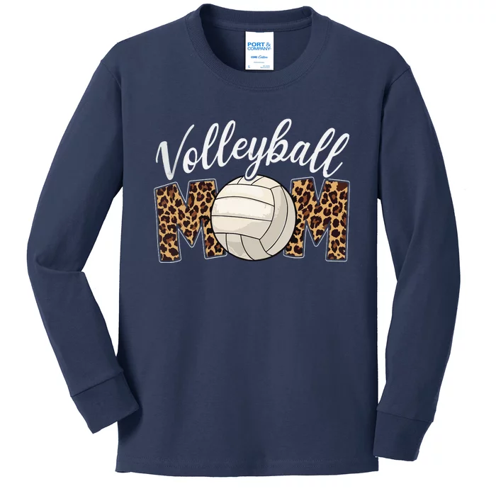 Volleyball Mom Leopard Funny Sport Ball Mom Mother's Day Kids Long Sleeve Shirt