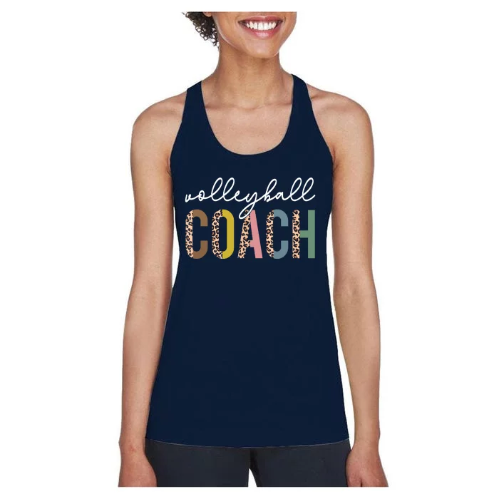 Volleyball Mom Leopard Volleyball Coach Team Gift Women's Racerback Tank