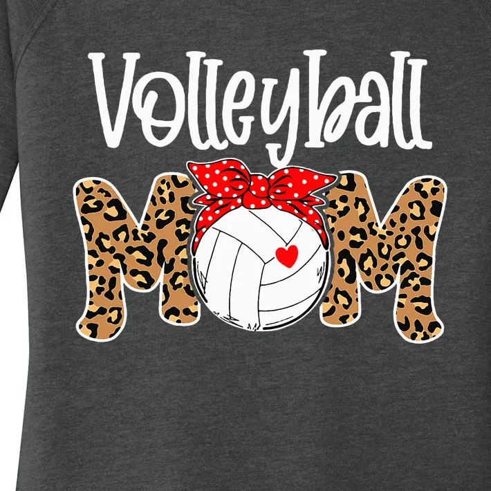 Volleyball Mom Leopard Messy Bun Game Day Funny Mothers Day Women's Perfect Tri Tunic Long Sleeve Shirt