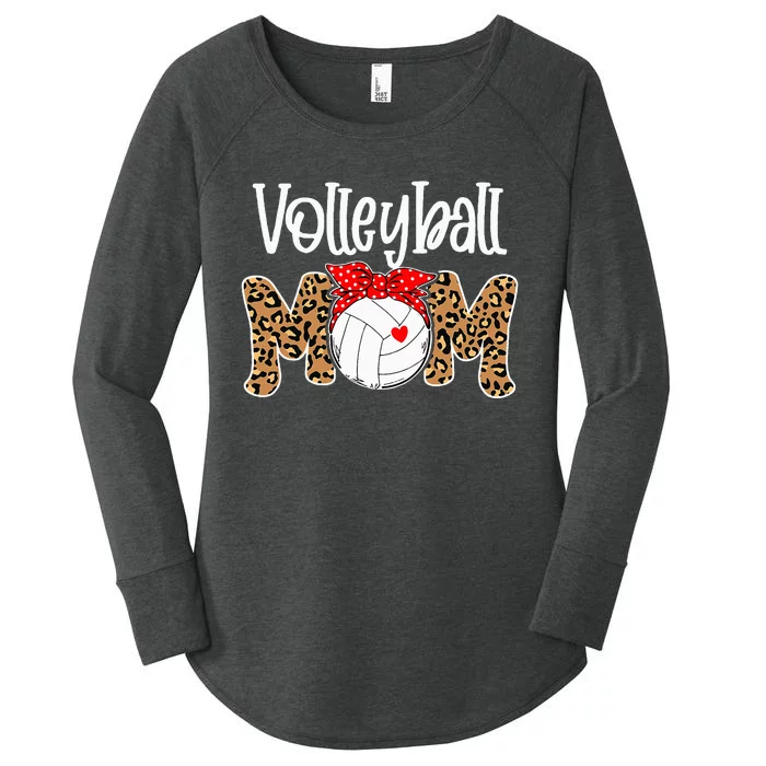 Volleyball Mom Leopard Messy Bun Game Day Funny Mothers Day Women's Perfect Tri Tunic Long Sleeve Shirt