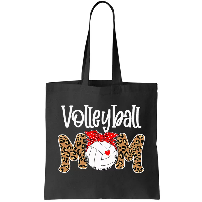 Volleyball Mom Leopard Messy Bun Game Day Funny Mothers Day Tote Bag