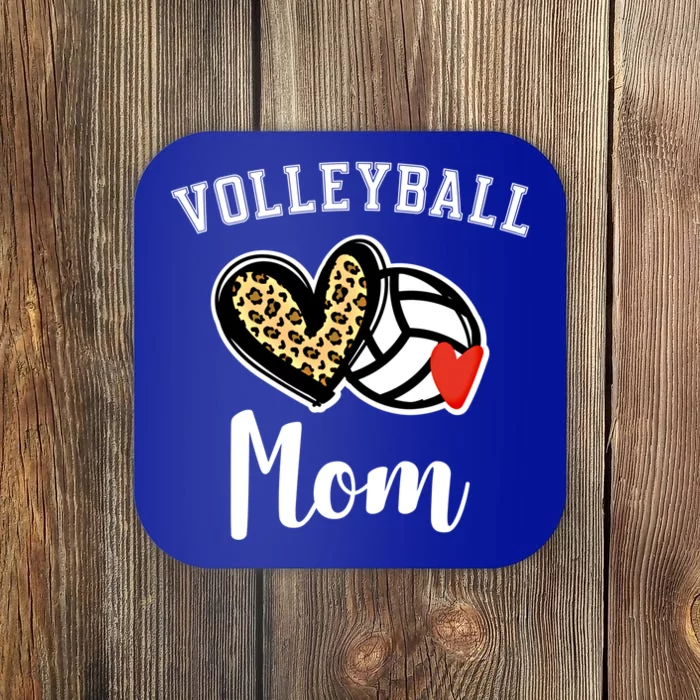 Volleyball Mom Leopard Heart Gift Coaster