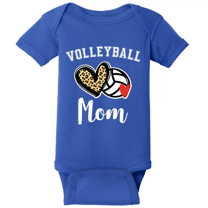 Volleyball Mom Leopard Heart Gift Baby Bodysuit