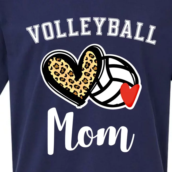 Volleyball Mom Leopard Heart Gift Sueded Cloud Jersey T-Shirt