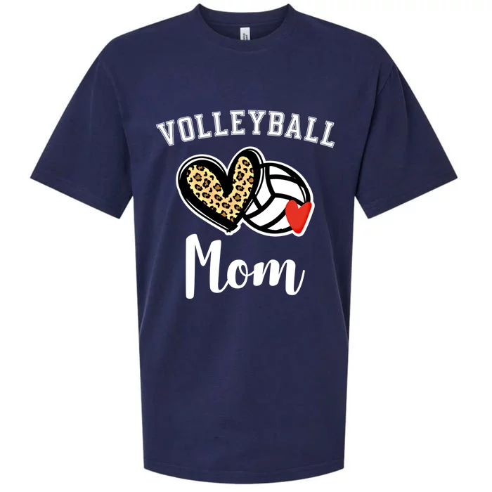 Volleyball Mom Leopard Heart Gift Sueded Cloud Jersey T-Shirt