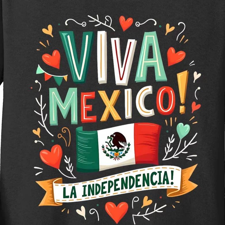 Viva Mexico La Independencia Fiesta Mexican Independence Day Kids Long Sleeve Shirt