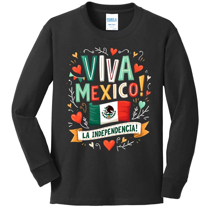 Viva Mexico La Independencia Fiesta Mexican Independence Day Kids Long Sleeve Shirt